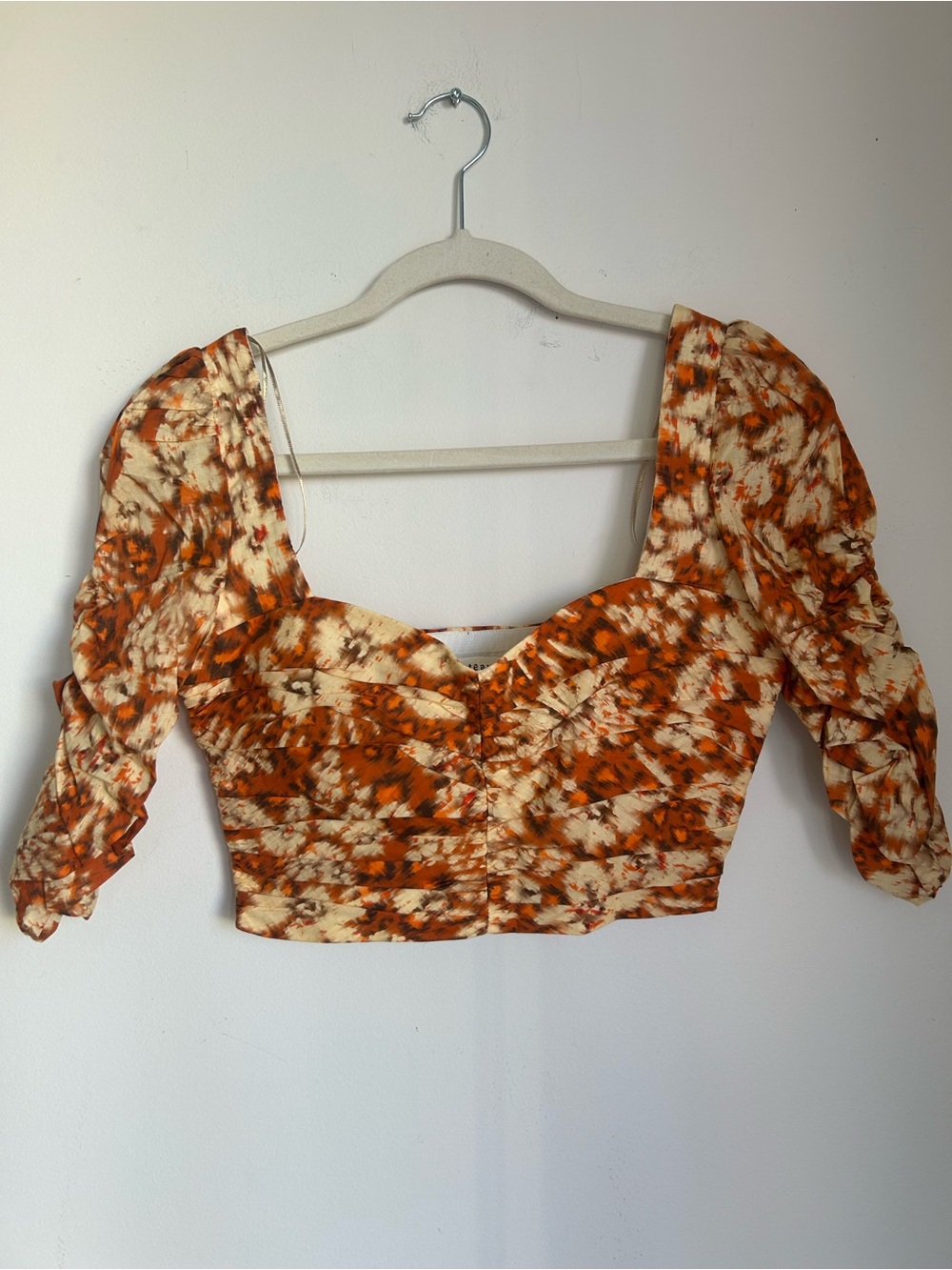Tie-Dye Orange Cream Puff Sleeve Crop Top